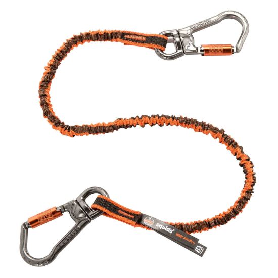 Picture of Ergodyne Squids 3119F(x) Dual Swivel Carabiner Tool Lanyards, 48in, Orange/Gray, Pack Of 6 Lanyards