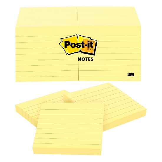 Picture of Post-it Notes, 3 in x 3 in, 12 Pads, 100 Sheets/Pad, Clean Removal, Canary Yellow, Lined