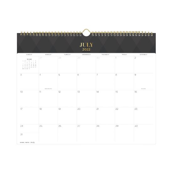 Picture of Blue Sky Academic Monthly Safety Wirebound Wall Calendar, 12in x 15in, Ombre Diamond Charcoal, July 2022 To June 2023, 136461