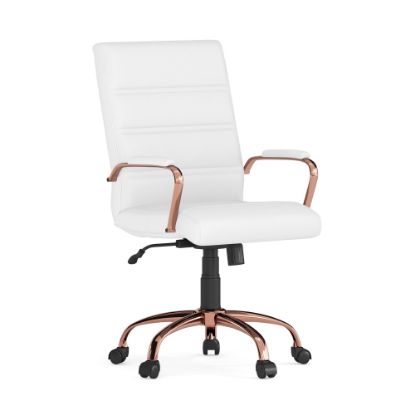 Picture of Flash Furniture LeatherSoft Faux Leather Mid-Back Office Chair With Chrome Base And Arms, White/Pink