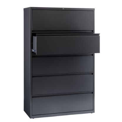 Picture of WorkPro 42inW x 18-5/8inD Lateral 5-Drawer File Cabinet, Charcoal