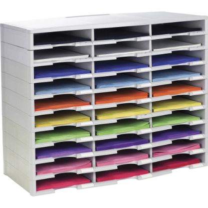 Picture of Storex Stackable Literature Sorter - 15000 x Sheet - 30 Compartment(s) - 9.50in x 12in - 25.5in Height x 14.1in Width31.4in Length - Gray - Plastic - 1 Each