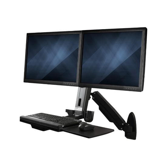 Picture of StarTech.com Wall Mount Workstation, Full Motion Standing Desk with Ergonomic Height Adjustable Dual VESA Monitor & Keyboard Tray Arm - Ergonomic wall-mount workstation - Dual VESA monitors up to 24in/17lb per screen