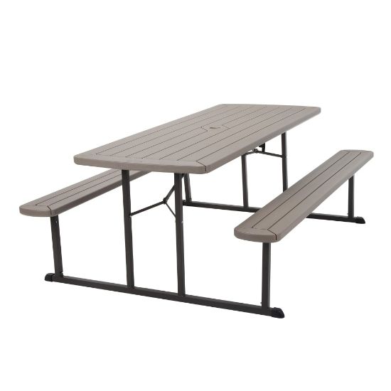 Picture of COSCO Bridgeport Outdoor Living Folding Picnic Table, 29inH x 72inW x 57inD, Taupe/Brown