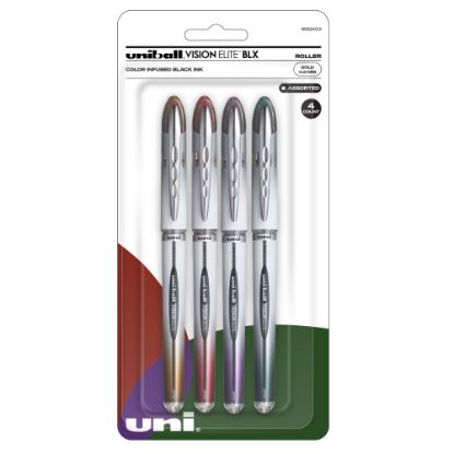 Picture of uni-ball Vision Elite Liquid Ink Rollerball Pens, Bold Point, 0.8 mm, White Barrels, Assorted Ink Colors, Pack Of 4