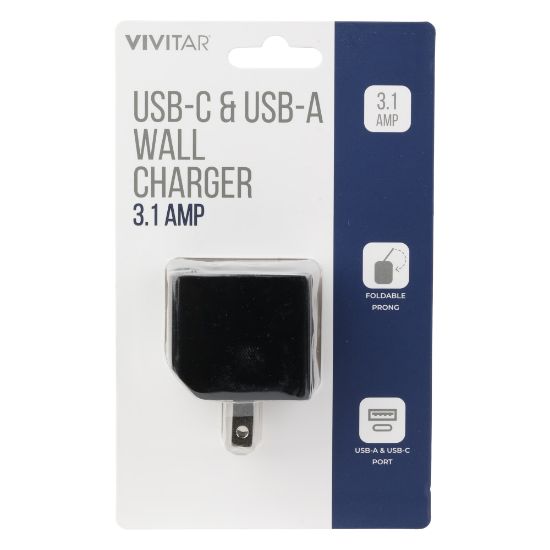 Picture of Vivitar USB-C And USB-A Wall Charger, Black, NIL6004-BLK-STK-24