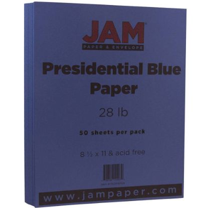 Picture of JAM Paper Color Multi-Use Printer & Copy Paper, Presidential Blue, Letter (8.5in x 11in), 50 Sheets Per Pack, 28 Lb