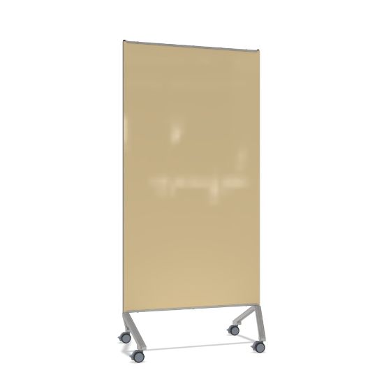 Picture of Ghent Pointe Magnetic Mobile Dry-Erase Glassboard, 76-1/2in x 36-3/16in, Beige, Silver Metal Frame