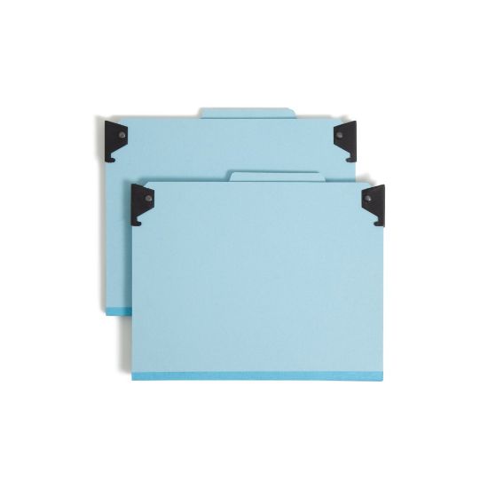 Picture of Smead FasTab Hanging Classification Folders With SafeSHIELD Fasteners, Letter Size, 50% Recycled, Blue, Box Of 10 Folders