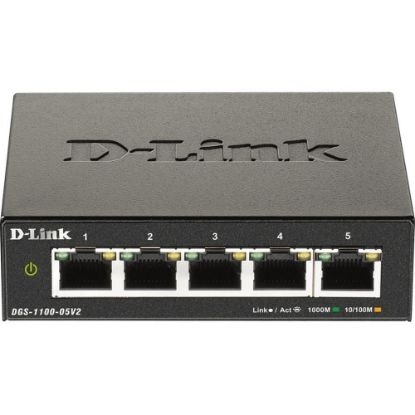 Picture of D-Link DGS-1100-05V2 Ethernet Switch - 5 Ports - Manageable - Gigabit Ethernet - 1000Base-T - 2 Layer Supported - 3.42 W Power Consumption - Twisted Pair - Desktop - Lifetime Limited Warranty