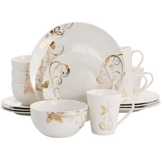 Picture of Gibson Home Seasoned Gold Fine Ceramic Dinnerware Set, White