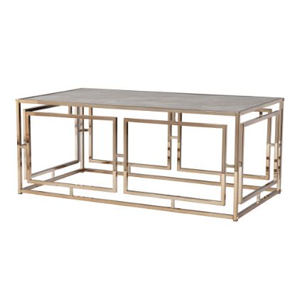 Picture of SEI Simondley Faux Marble Cocktail Table, 18inH x 43-3/4inW x 24inD, Champagne/Pale Gold