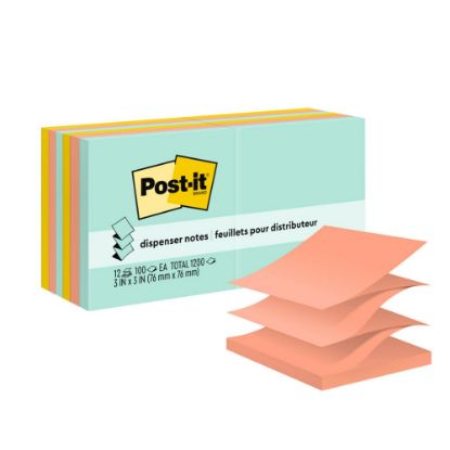 Picture of Post-it Pop Up Notes, 3 in x 3 in, 12 Pads, 100 Sheets/Pad, Clean Removal, Beachside Cafe Collection