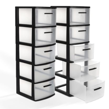 Picture of Inval Eclypse 5-Drawer Storage Cabinets, 39inH x 13inW x 15inD, Black/Clear, Pack Of 2 Cabinets