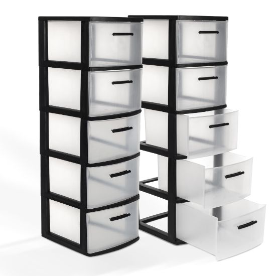 Picture of Inval Eclypse 5-Drawer Storage Cabinets, 39inH x 13inW x 15inD, Black/Clear, Pack Of 2 Cabinets