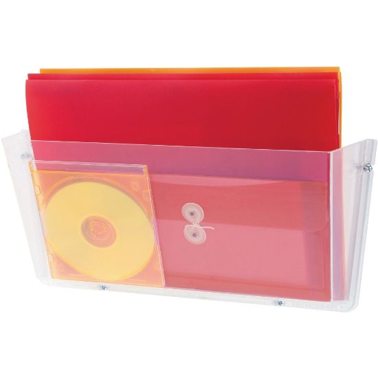 Picture of Deflecto Unbreakable Plastic Wall Pockets - 1 Compartment(s) - 6.5in Height x 17.5in Width x 3in Depth - Wall Mountable - Clear - Plastic - 1Each