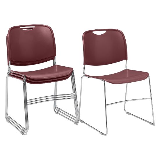 Picture of National Public Seating 8500 Ultra-Compact Plastic Stack Chairs, Wine/Chrome, Set Of 4 Chairs