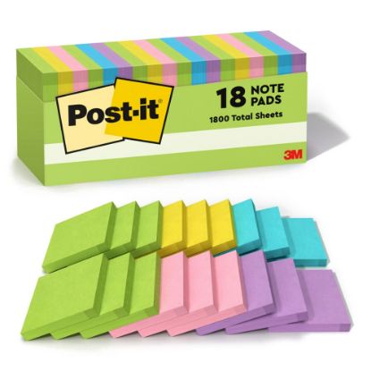 Picture of Post-it Notes, 3 in x 3 in, 18 Pads, 100 Sheets/Pad, Clean Removal, Floral Fantasy Collection