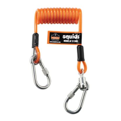 Picture of Ergodyne Squids 3130M Coiled Cable Lanyards, 5 Lb, 6-1/2in, Orange, Pack Of 6 Lanyards