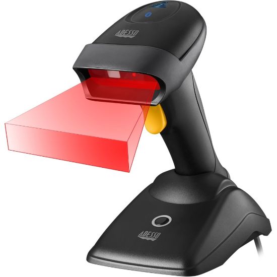 Picture of Adesso NUSCAN 2500TB Bluetooth Spill Resistant Antimicrobial 2D Barcode Scanner - Wireless Connectivity - 12in Scan Distance - 1D, 2D - CMOS - Bluetooth - USB - Black - USB - Logistics, Warehouse, Library, Healthcare, Retail