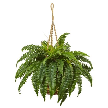 Picture of Nearly Natural 33inH Polyester Boston Fern With Hanging Basket, Green