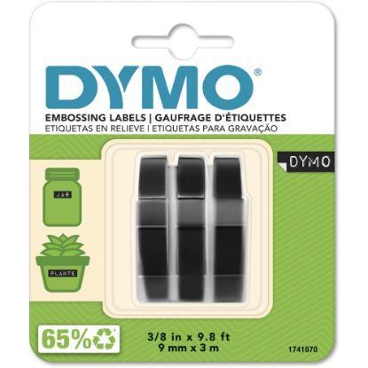 Picture of DYMO 3D Embossing Labels, 3/8in x 9 4/5in, Glossy Black, Pack Of 3 Rolls