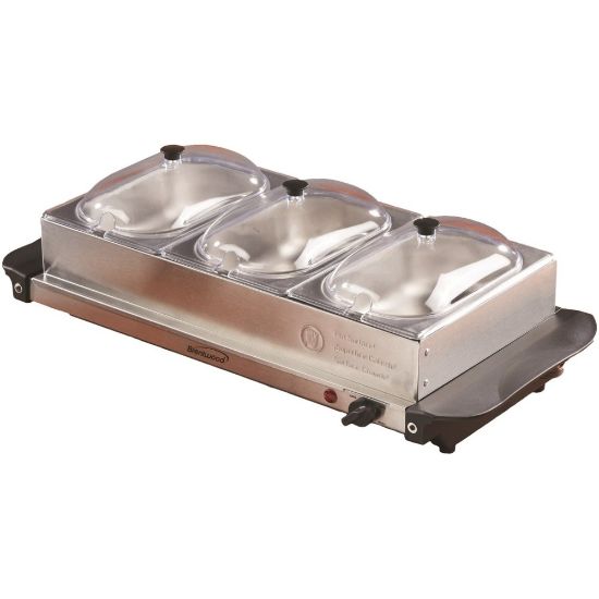 Picture of Brentwood BF-315 4.5 Quart 3 Pan Buffet Server and Warming Tray, Brushed Stainless Steel - Triple Warmer/Plates - 1.50 quart per Container - 180 W - Stainless Steel - Brushed Stainless Steel