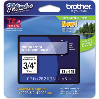 Picture of Brother TZe-145 White-On-Clear Tape, 0.75in x 26.2ft