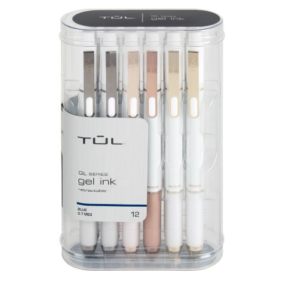 Picture of TUL GL Series Retractable Gel Pens, Medium Point, 0.7 mm, Pearl White Barrel, Blue Ink, Pack Of 12 Pens