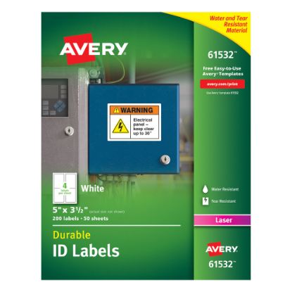 Picture of Avery Durable ID Labels With TrueBlock Technology, 61532, 5in x 3 1/2in, White, Pack Of 200