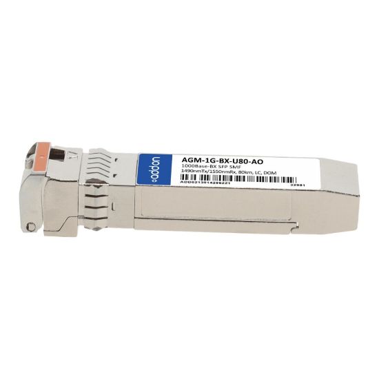 Picture of AddOn Netgear Compatible BX SFP Transceiver - SFP (mini-GBIC) transceiver module (equivalent to: Netgear AGM-1G-BX-U80) - GigE - 1000Base-BX - LC single-mode - up to 49.7 miles - 1490 (TX) / 1550 (RX) nm