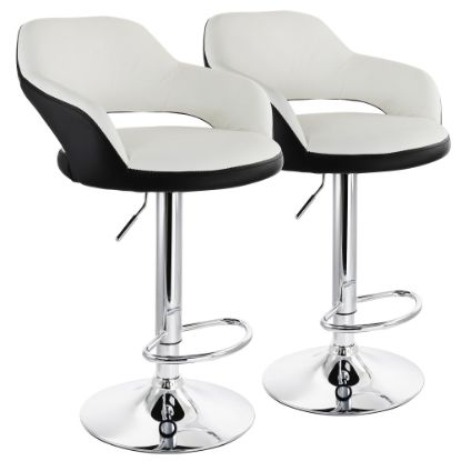 Picture of Elama Adjustable Faux Leather Bar Stools, White/Black/Chrome, Set Of 2 Stools