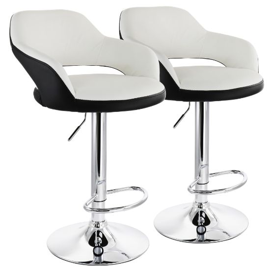 Picture of Elama Adjustable Faux Leather Bar Stools, White/Black/Chrome, Set Of 2 Stools