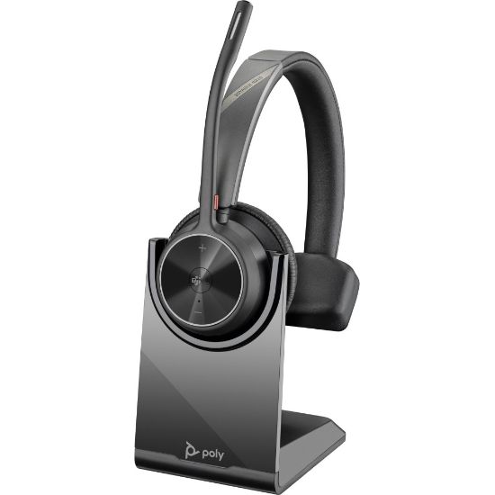 Picture of Poly Voyager 4310-M Microsoft Teams Certified Headset With Charge Stand - Stereo, Mono - Wired/Wireless - Bluetooth - 164 ft - 20 Hz - 20 kHz - Over-the-head - Binaural - Ear-cup - 4.92 ft Cable - Electret Condenser, MEMS Technology Microphone