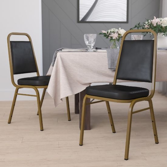 Picture of Flash Furniture HERCULES Series Trapezoidal Back Stacking Banquet Chairs, Black/Gold, Pack Of 4 Chairs