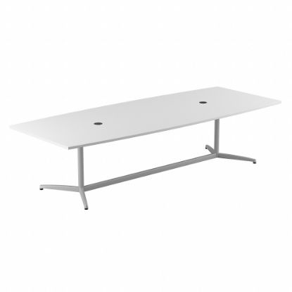 Picture of Bush Business Furniture 120inW x 48inD Boat-Shaped Conference Table With Metal Base, White, Standard Delivery