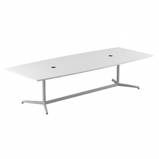 Picture of Bush Business Furniture 120inW x 48inD Boat-Shaped Conference Table With Metal Base, White, Standard Delivery