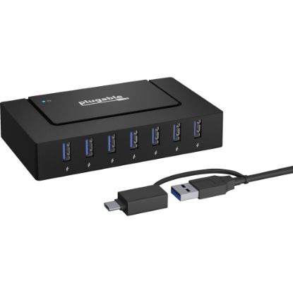 Picture of 7 Port USB Charging Hub for Laptops with USB-C or USB 3.0 - Plugable USB Charging Station for Multiple Devices and USB Data Transfer with a 60W Power Adapter