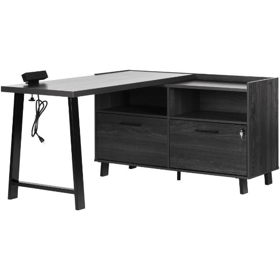 Picture of South Shore Kozack 51inW L-Shaped Computer Desk, Gray Oak