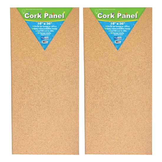 Picture of Flipside Cork Panels, 36inH x 16inW x 1/2inD, Brown, Pack Of 2 Panels