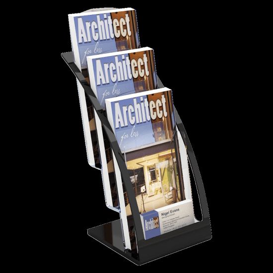 Picture of Deflecto Contemporary Literature Holder, 3 Leaflet Size Compartments, 13 5/16inH x 6 3/4inW x 6 15/16inD, Black/Clear