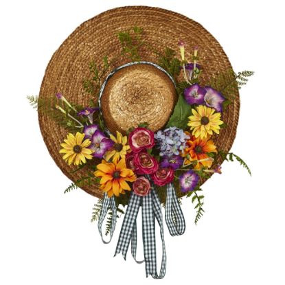 Picture of Nearly Natural Plastic Mixed Flower Hat Wreath, 18in, Multicolor