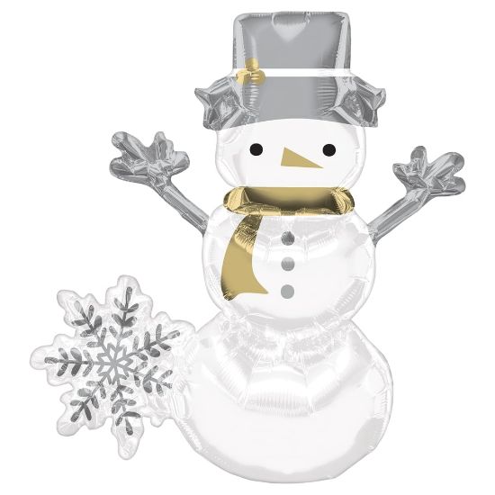 Picture of Amscan Christmas Snowman And Snowflake Air-Filled Foil Balloon, 20in, White