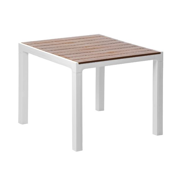 Picture of Inval Madeira 4-Seat Square Plastic Patio Dining Table, 29-3/16in x 35-7/16in, White/Teak Brown