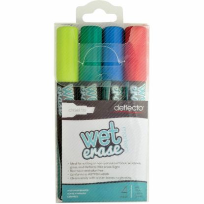 Picture of Deflecto Chisel Tip Wet-Erase Markers, Chisel Point Style, Green, Red, Blue, Yellow, Pack Of 4