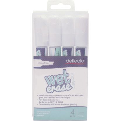 Picture of Deflecto Chisel Tip Wet-Erase Markers, Fine, Bold Point Type, Chisel Point Style, White, Pack Of 4