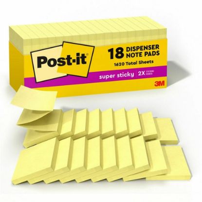 Picture of Post-it Super Sticky Dispenser Notes - Canary Yellow - 3in x 3in - Square - Canary Yellow - Paper - Pop-up, Recyclable, Adhesive - 18 / Pack