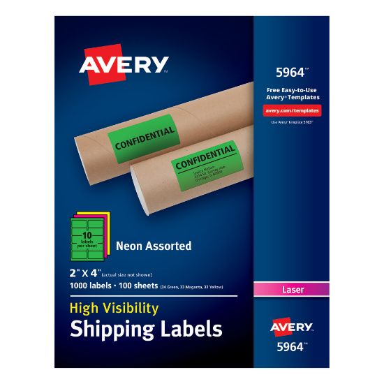 Picture of Avery High-Visibility Shipping Labels, AVE5964, 2in x 4in, Assorted Colors, Box Of 1000