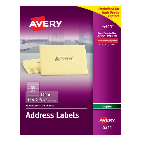 Picture of Avery Permanent Address Labels For Copiers, 5311, Rectangle, 1in x 2-13/16in, Clear, Pack Of 2,310