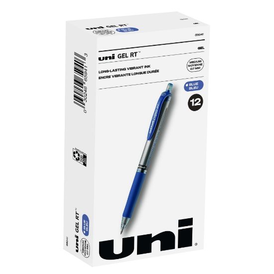 Picture of uni-ball Signo Gel RT Retractable Pens, Medium Point, 0.7 mm, Silver Barrel, Blue Ink, Pack Of 12 Pens